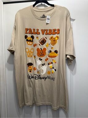 Disney Beige “Fall Vibes” Crewneck Tee- BNWT